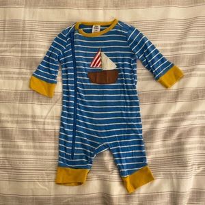 Boys Baby Boden Striped Sailboat Appliqué Romper
